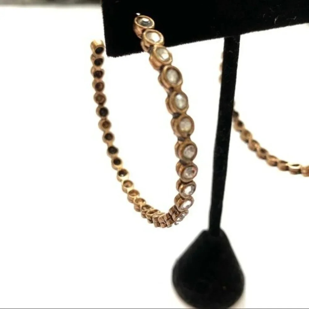 Antiqued Brass Crystal Hoop Earrings - Picture 4 of 5